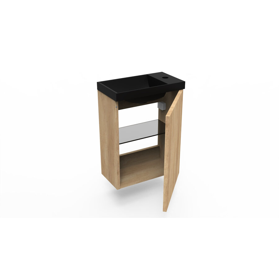 Fonteinkast Nebraska Oak Arcqua Luna 40x55x28 cm Incl. Fontein Mat Zwart Zonder Overloop