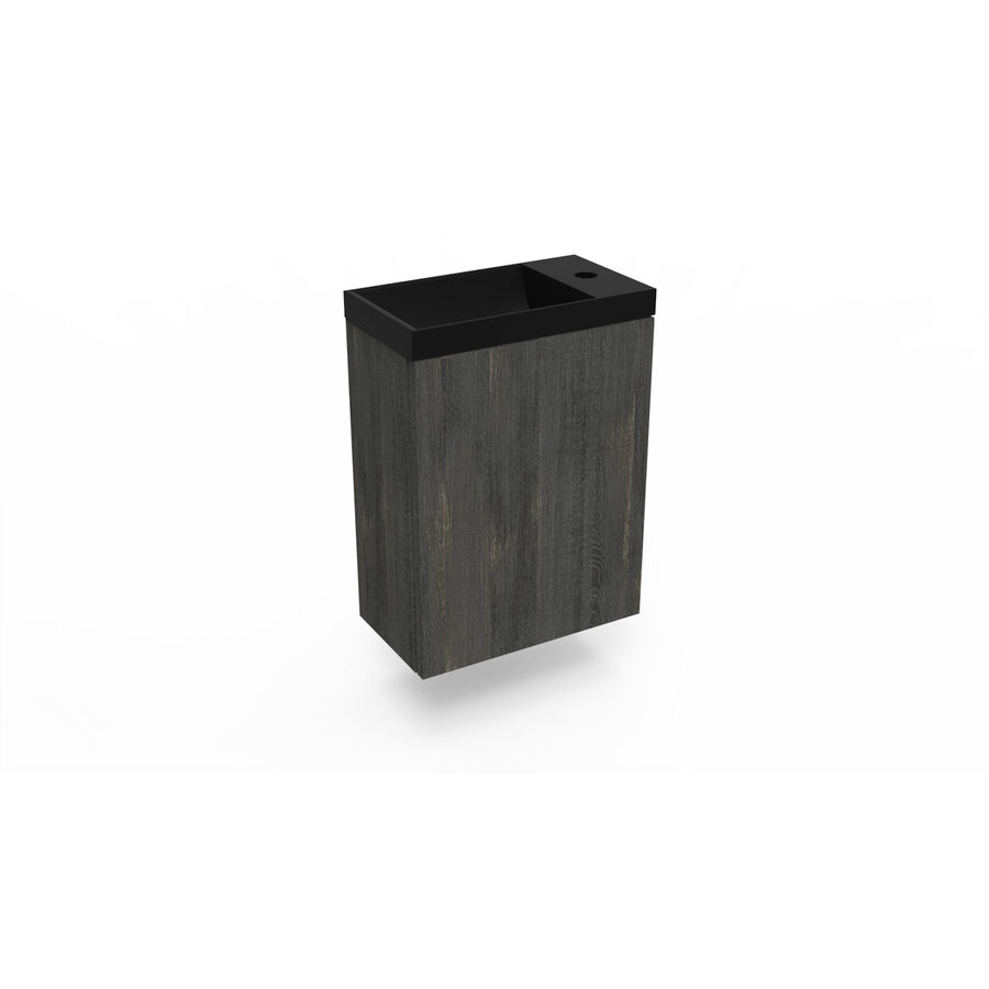 Fonteinkast Dark Oak Arcqua Luna 40x55x28 cm Incl. Fontein Mat Zwart Zonder Overloop