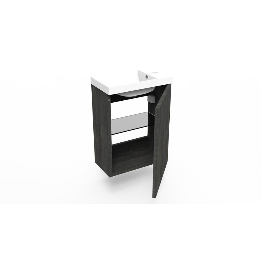 Fonteinkast Dark Oak Arcqua Luna 40x55x28 cm Incl. Fontein Mat Wit Met Overloop