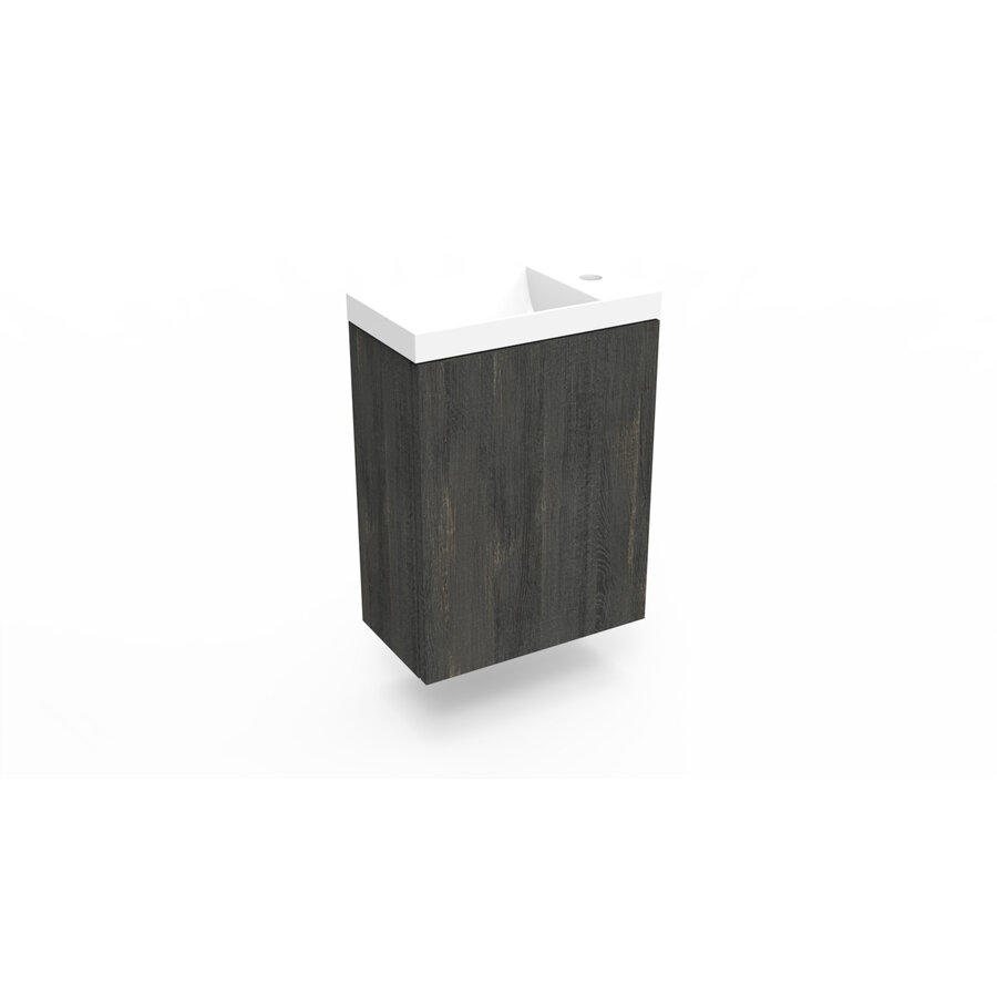 Fonteinkast Dark Oak Arcqua Luna 40x55x28 cm Incl. Fontein Glans Wit Zonder Overloop