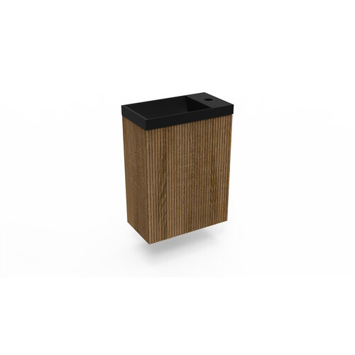Fonteinkast Cafe Oak Arcqua Ridge 40x55x28 cm Incl. Fontein Mat Zwart Zonder Overloop 