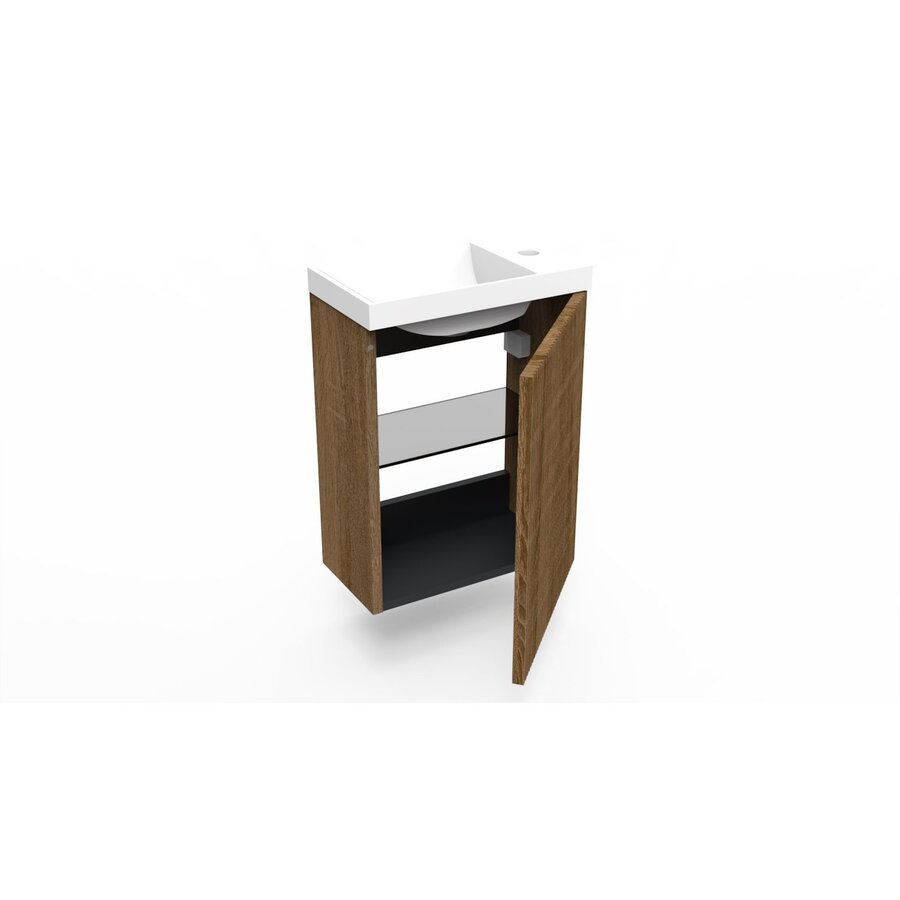 Fonteinkast Cafe Oak Arcqua Ridge 40x55x28 cm Incl. Fontein Mat Wit Zonder Overloop