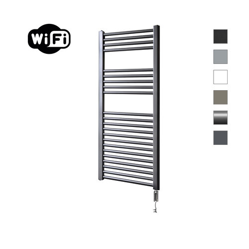 Elektrische Radiator Sanicare HWV Met Wifi 111,8x45 cm Gunmetal 596W Met Thermostaat Chroom Rechtsonder 