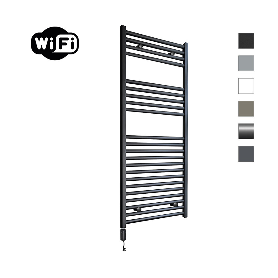 Elektrische Radiator Sanicare HWV Met Wifi 111,8x45 cm Mat Zwart 596W Met Thermostaat Zwart Linksonder