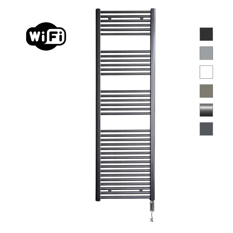 Elektrische Radiator Sanicare HWV Met Wifi 172x60 cm Gunmetal 1127W Met Thermostaat Chroom Rechtsonder