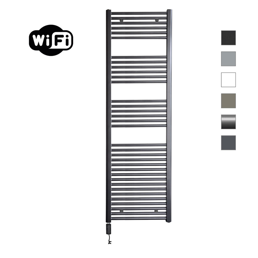 Elektrische Radiator Sanicare HWV Met Wifi 172x60 cm Gunmetal 1127W Met Thermostaat Zwart Linksonder