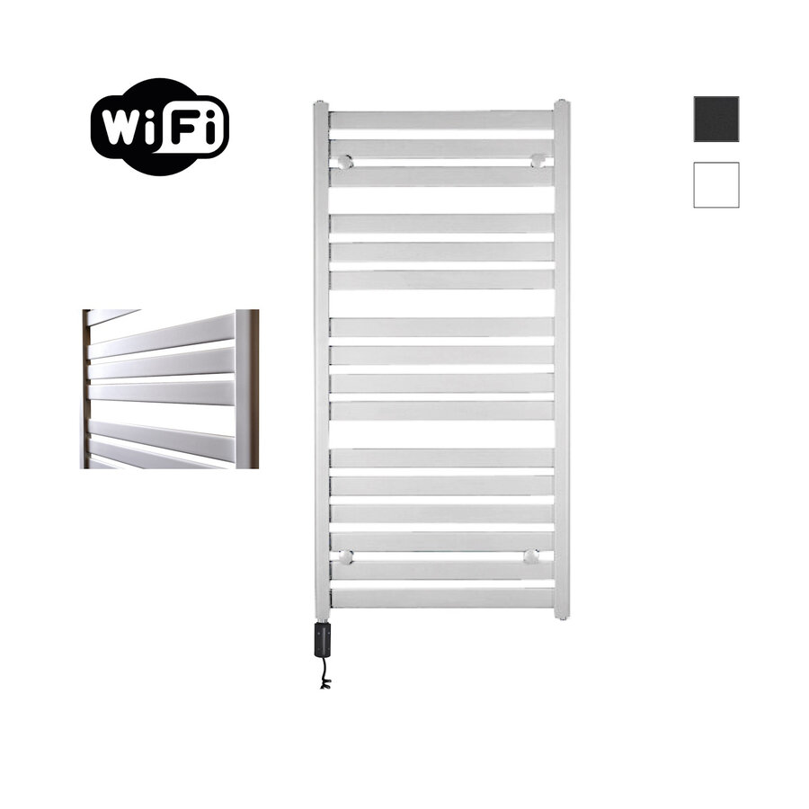 Elektrische Radiator Sanicare HWV - Moda Met Wifi 120x60 cm Mat Wit 876W Met Thermostaat Zwart Linksonder