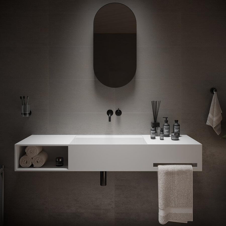 Wastafel Ideavit Solidbliss 140x40x20 cm Solid Surface 1 Opberg Vak Mat Wit