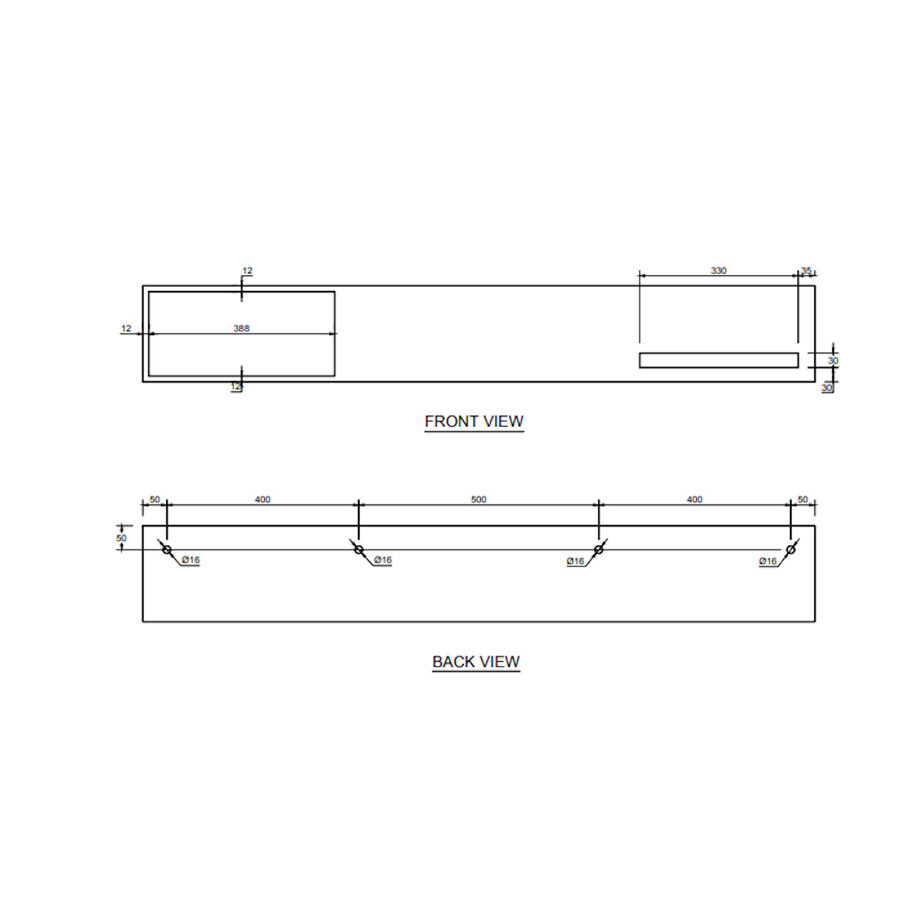 Wastafel Ideavit Solidbliss 140x40x20 cm Solid Surface 1 Opberg Vak Mat Wit