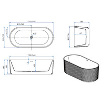 Vrijstaand Bad BWS Evi Met Ribbel Strepen 170x80x58 cm Mat Wit