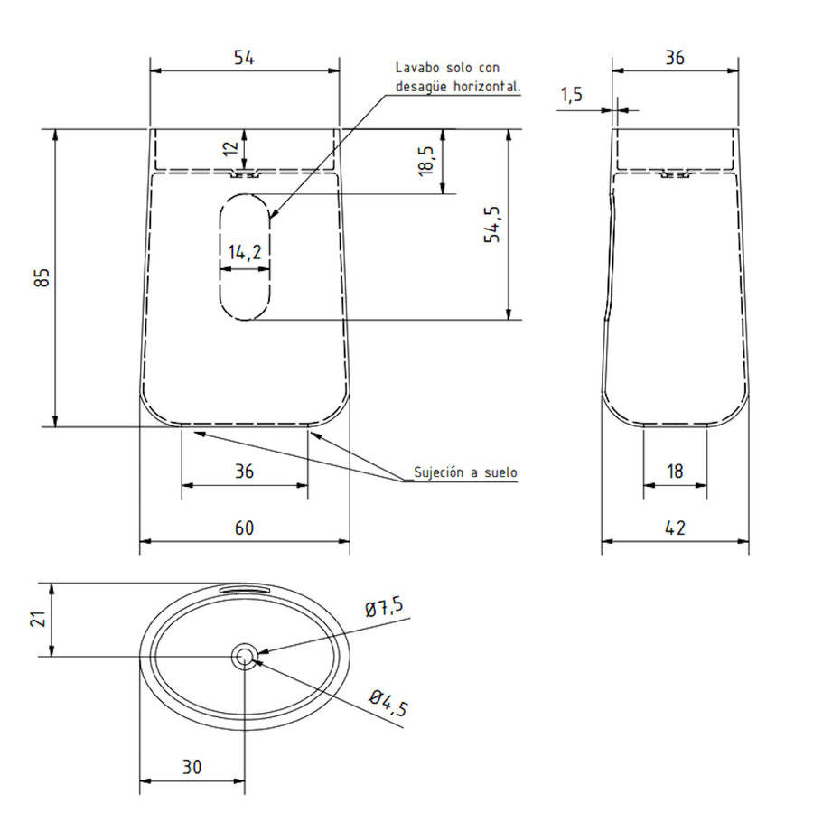 Vrijstaande Waskom Zenon Elipse 60x42 cm Titanio