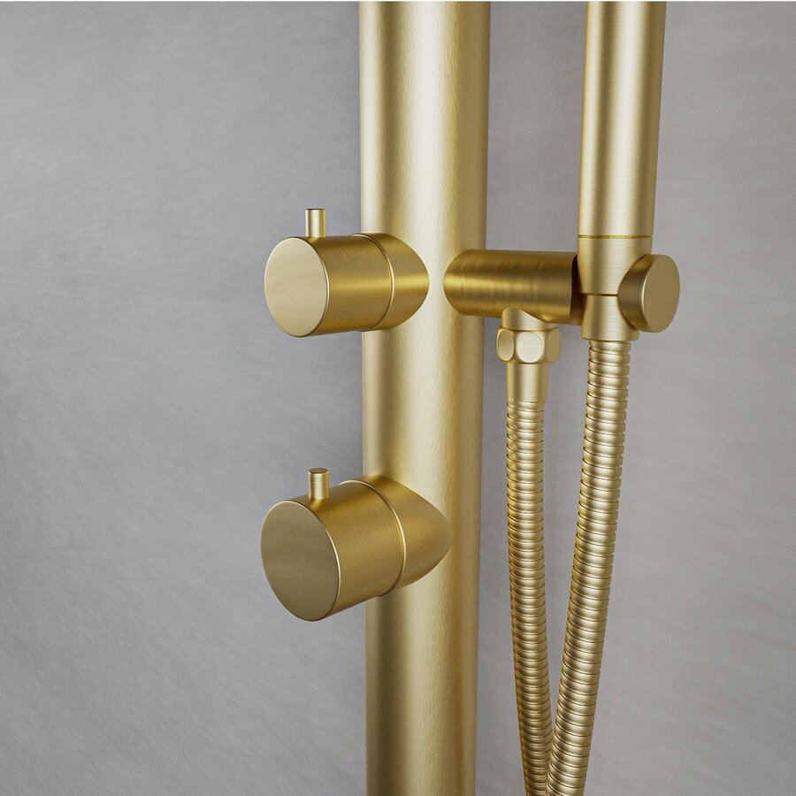 Buitendouche vrijstaand Fortifura Outdoor Deluxe Regendouche Met Handdouche Geborsteld Messing