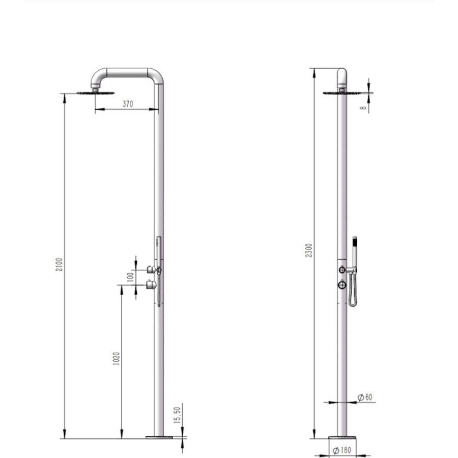 Buitendouche vrijstaand Fortifura Outdoor Deluxe Regendouche Met Handdouche Geborsteld Messing
