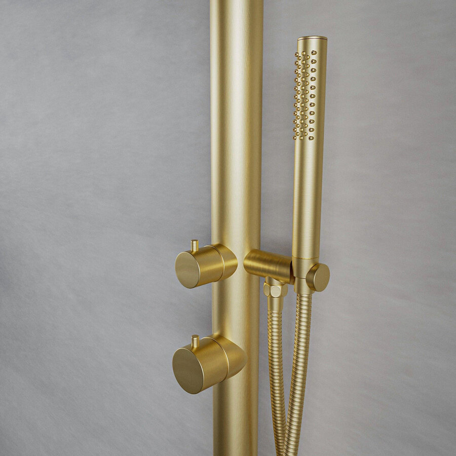 Buitendouche Fortifura Outdoor Original Wandmodel Met Handdouche Geborsteld Messing