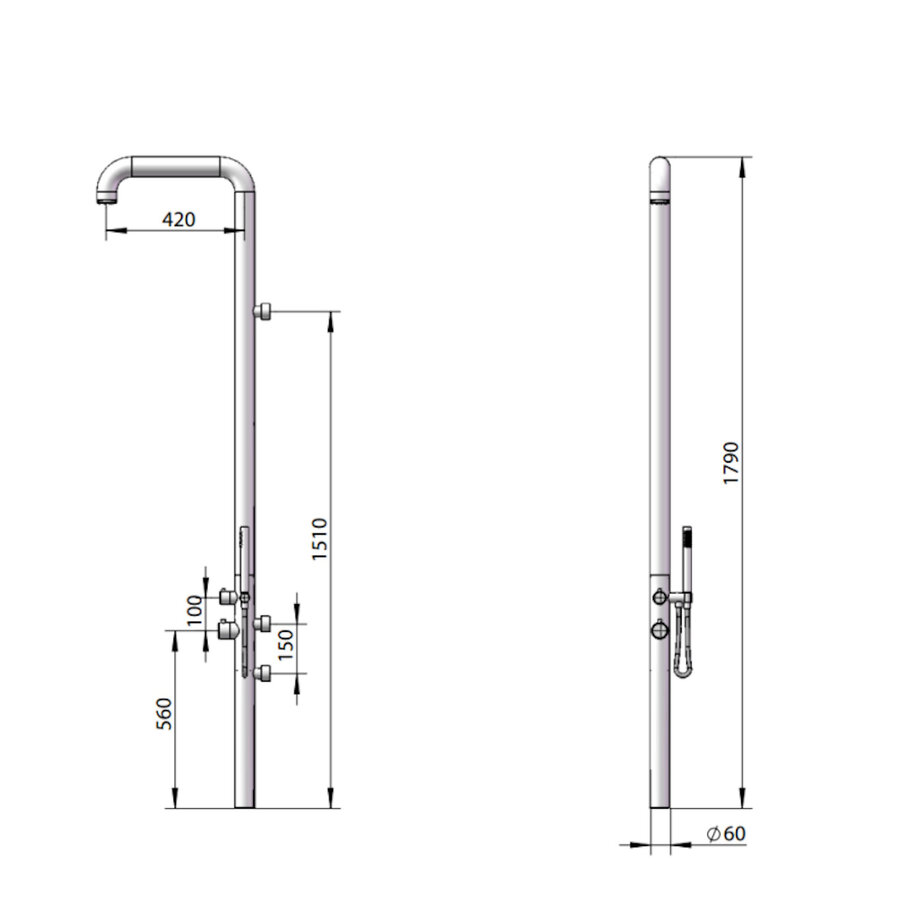 Buitendouche Fortifura Outdoor Original Wandmodel Met Handdouche Geborsteld RVS