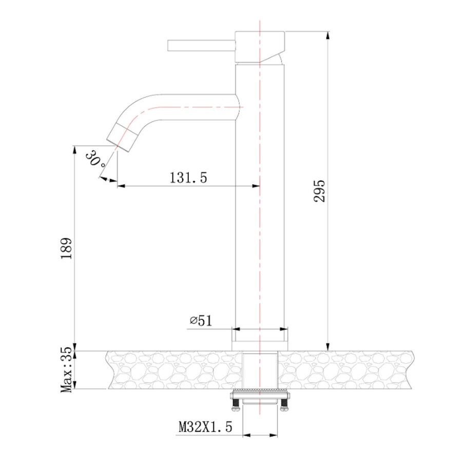 Wastafelkraan Hoog Wiesbaden Cain Met Coldstart 304 RVS