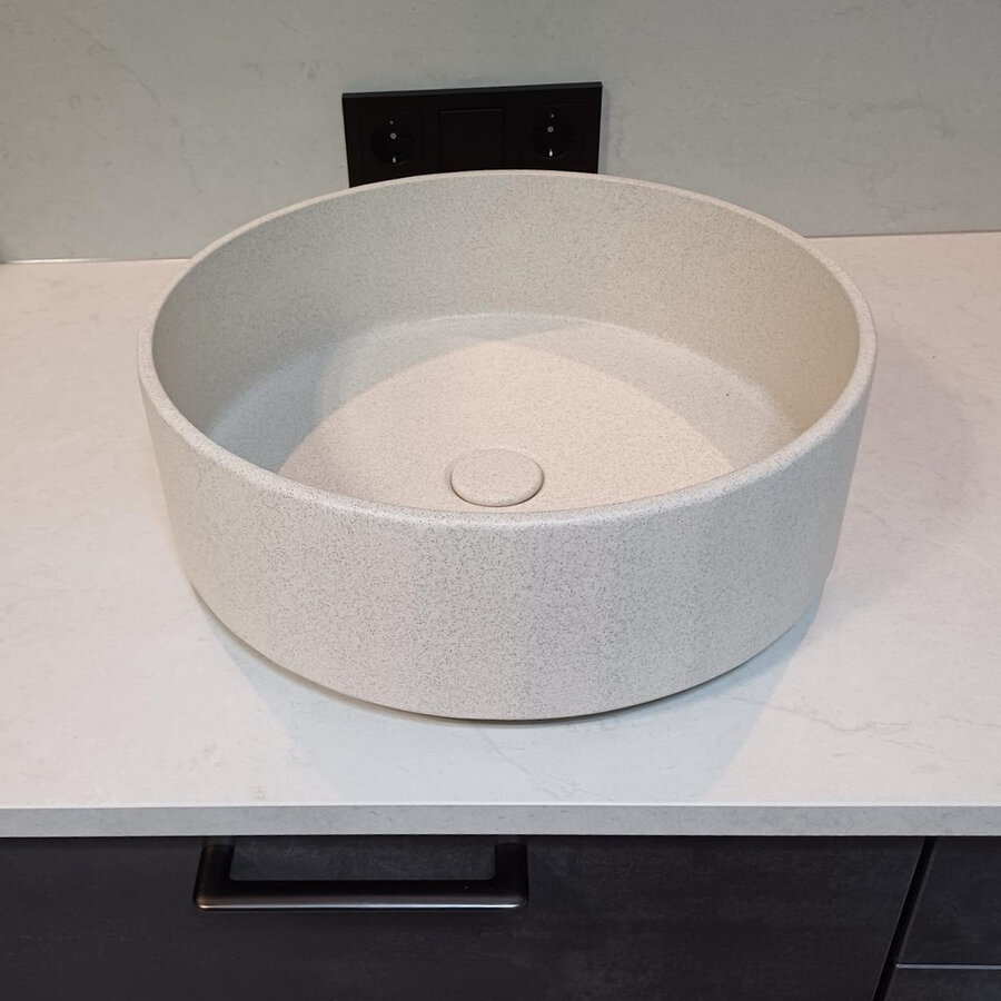 Opbouw Wastafel Sanimex Crystal Beton Rond Terrazzo Creme