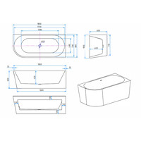 Half Vrijstaand Hoekbad BWS Danielle Rechts 170x78 Wit