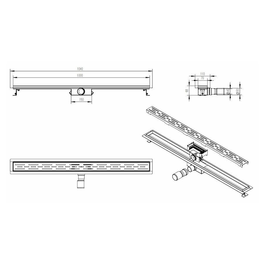 Douchegoot Flens BWS Met Uitneembaar Sifon 100 cm Mat Beige