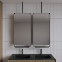 Spiegel Gliss Astra 100x50 Cm Mat Zwart Met Planchet En Plafondbevestiging