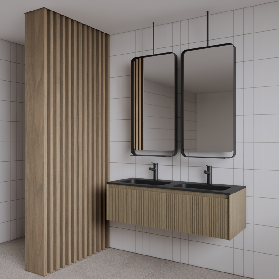 Spiegel Gliss Astra 100x50 Cm Mat Zwart Met Planchet En Plafondbevestiging