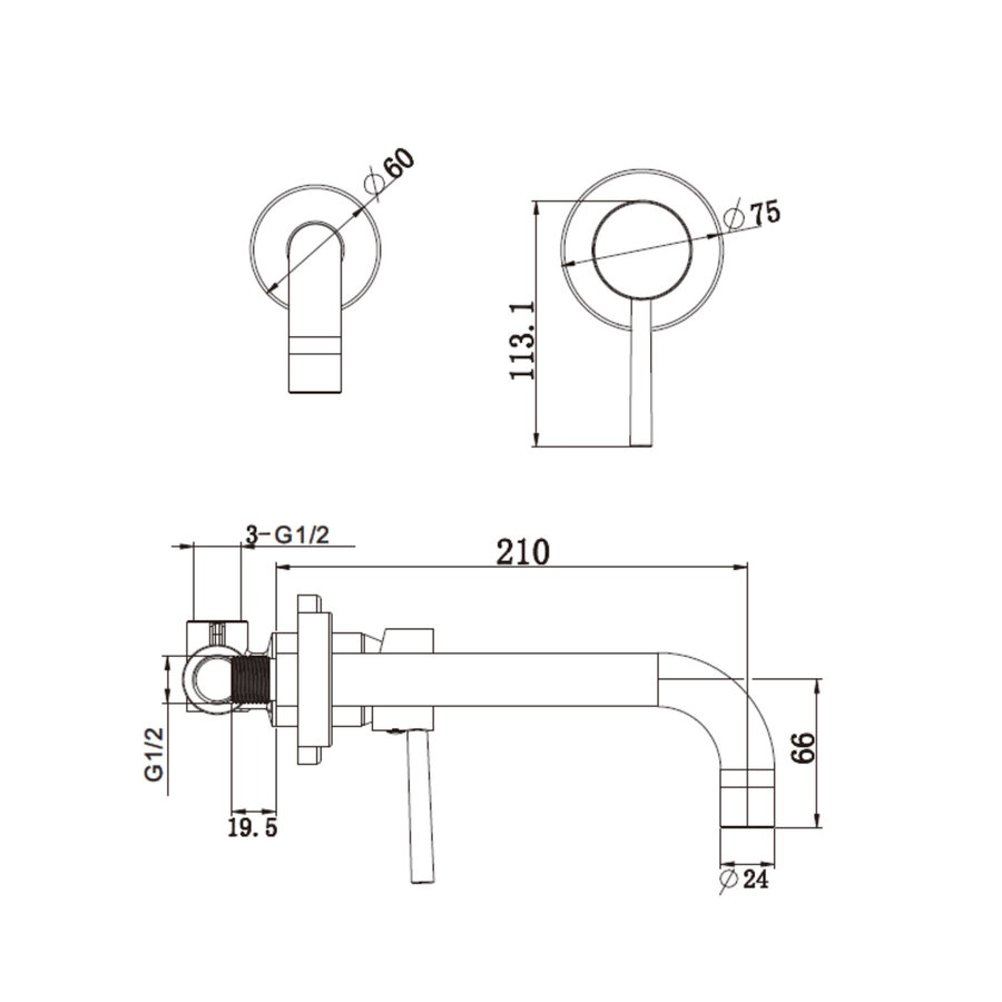 Inbouw Wastafelmengkraan Best Design Nancy-Belize Gebogen uitloop 21 cm Messing Mat Goud PVD Coating