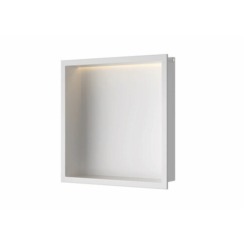 Inbouwnis Luca Sanitair 30x30x6,5cm RVS Mat Wit PVD + LED verlichting 