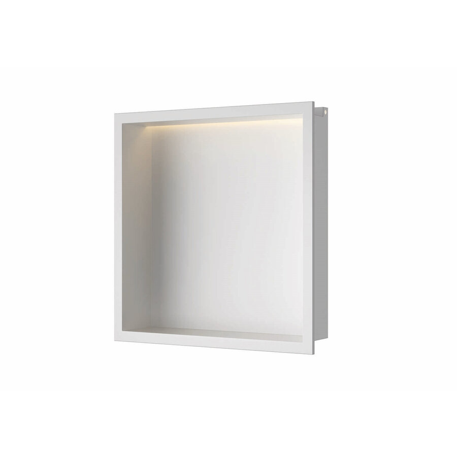 Inbouwnis Luca Sanitair 30x30x6,5cm RVS Mat Wit PVD + LED verlichting