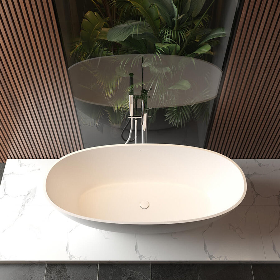 Vrijstaand Ligbad BWS Carde 165x75 cm Solid Surface Mat Wit