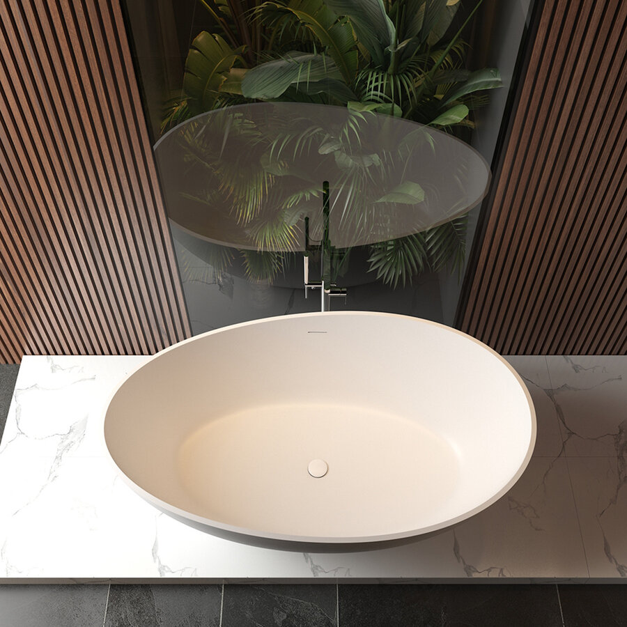 Vrijstaand Ligbad BWS Walton 160x95 cm Solid Surface Mat Wit