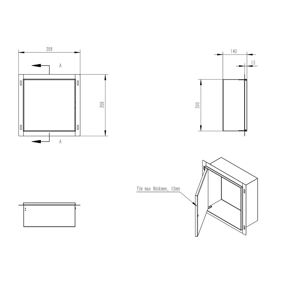 Inbouwnis Wiesbaden Demis 30x30x14cm Betegelbaar RVS