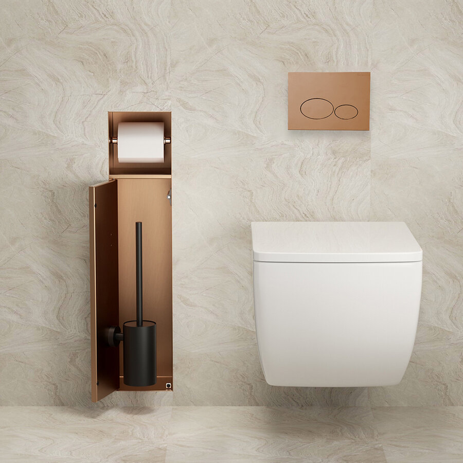 Toiletrol- en Borstelhouder Inbouw BWS Milan Betegelbaar Geborsteld Brons Koper