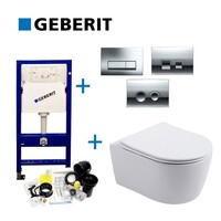 Geberit up100 Toiletset BWS Mudo | Randloos met Zitting | Mat Wit | Delta Drukplaat