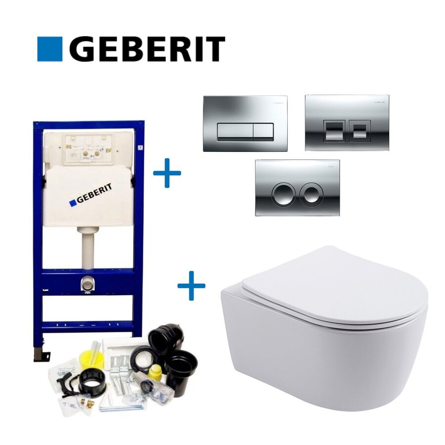 Geberit up100 Toiletset BWS Mudo | Randloos met Zitting | Mat Wit | Delta Drukplaat