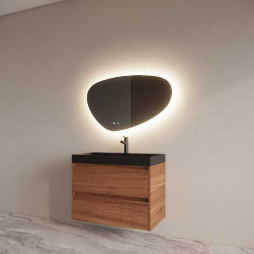 Badmeubelset BWS Riga Met Lako Wastafel Zwart 80 cm Walnoot 