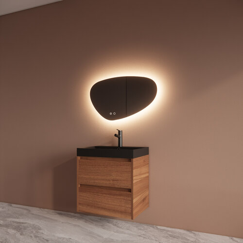 Badmeubelset BWS Riga Met Lako Wastafel Zwart 60 cm Walnoot 