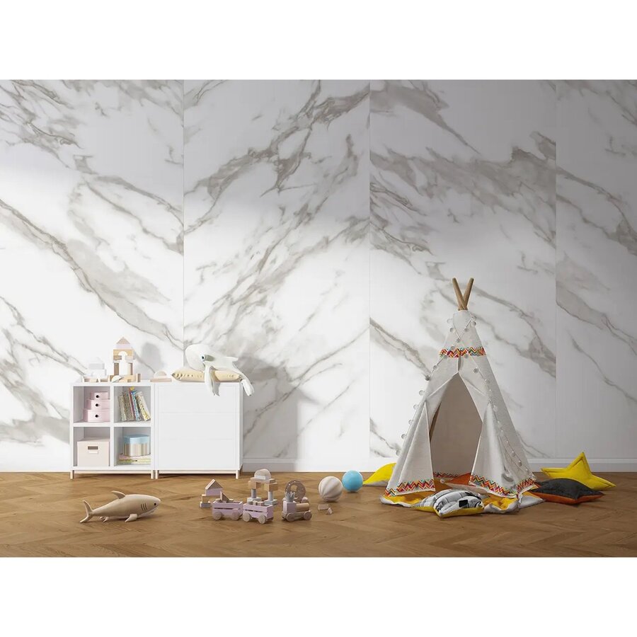 Wandpaneel Isodeco SPC Marmer Plaat 120x260 cm Marble Wit Grijs (Prijs Per Plaat)