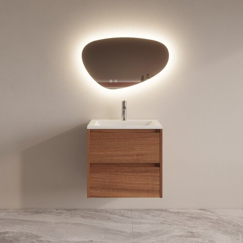 Badmeubelset BWS Riga Met Asia Wastafel Wit 60 cm Walnoot 