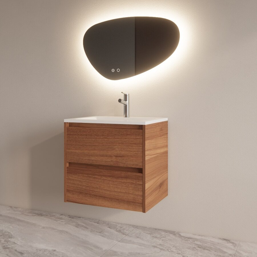 Badmeubelset BWS Riga Met Asia Wastafel Wit 60 cm Walnoot