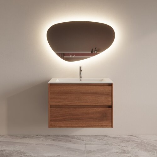 Badmeubelset BWS Riga Met Asia Wastafel Wit 80 cm Walnoot 