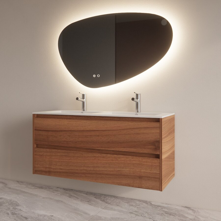 Badmeubelset BWS Riga Met Asia Wastafel Wit 120 cm Walnoot