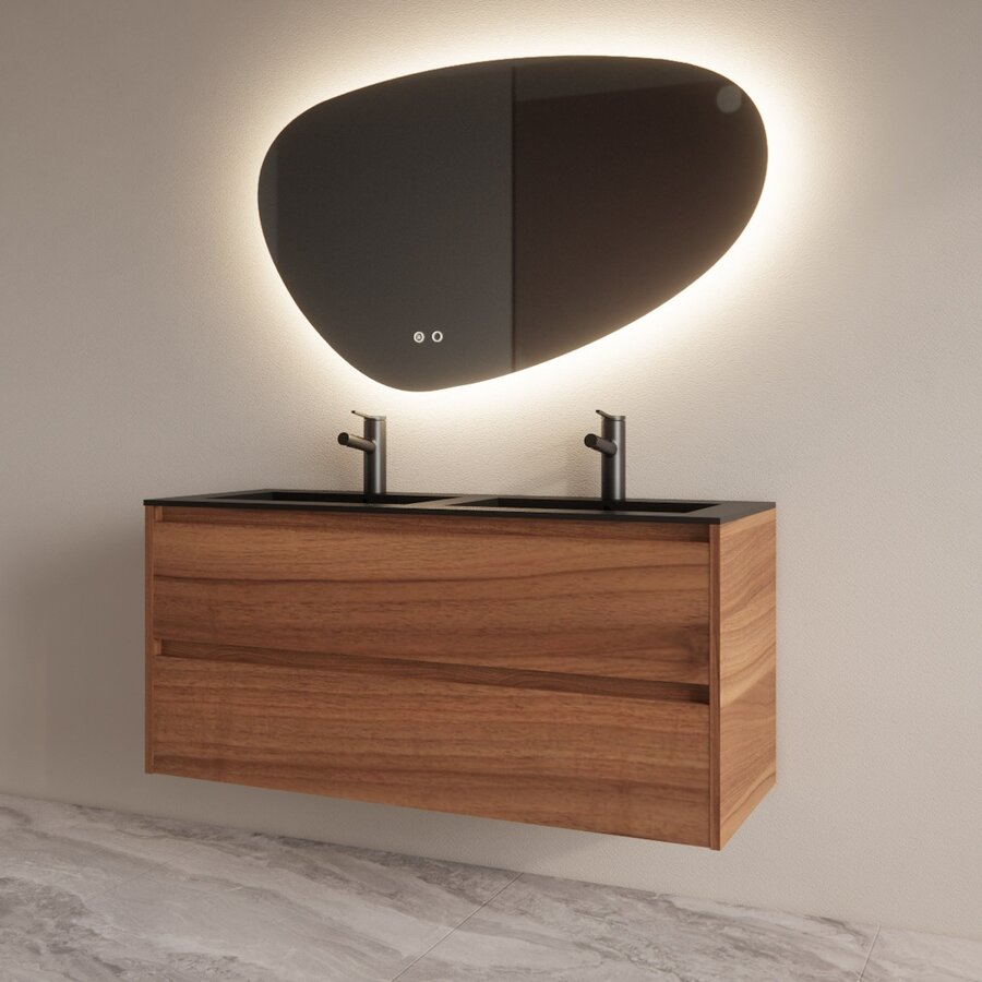 Badmeubelset BWS Riga Met Asia Wastafel Mat Zwart 120 cm Walnoot