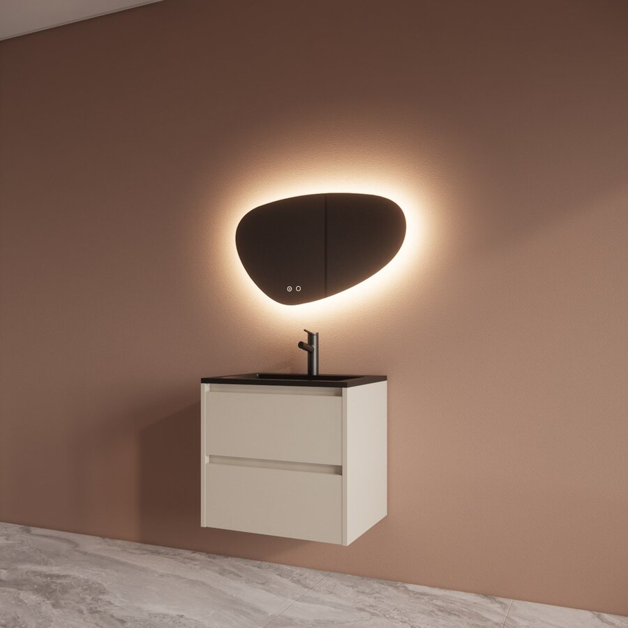 Badmeubelset BWS Riga Met Asia Wastafel Mat Zwart 60 cm Kasjmier