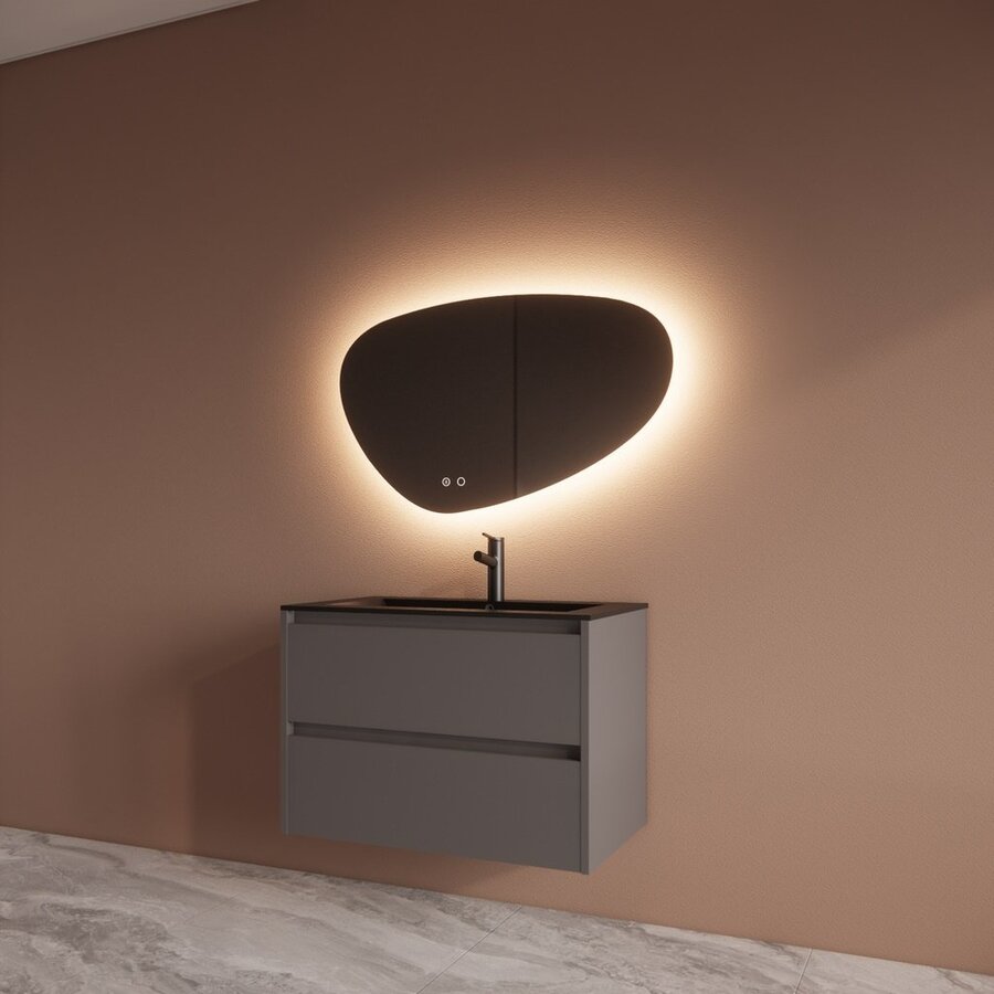 Badmeubelset BWS Riga Met Asia Wastafel Mat Zwart 80 cm Leigrijs