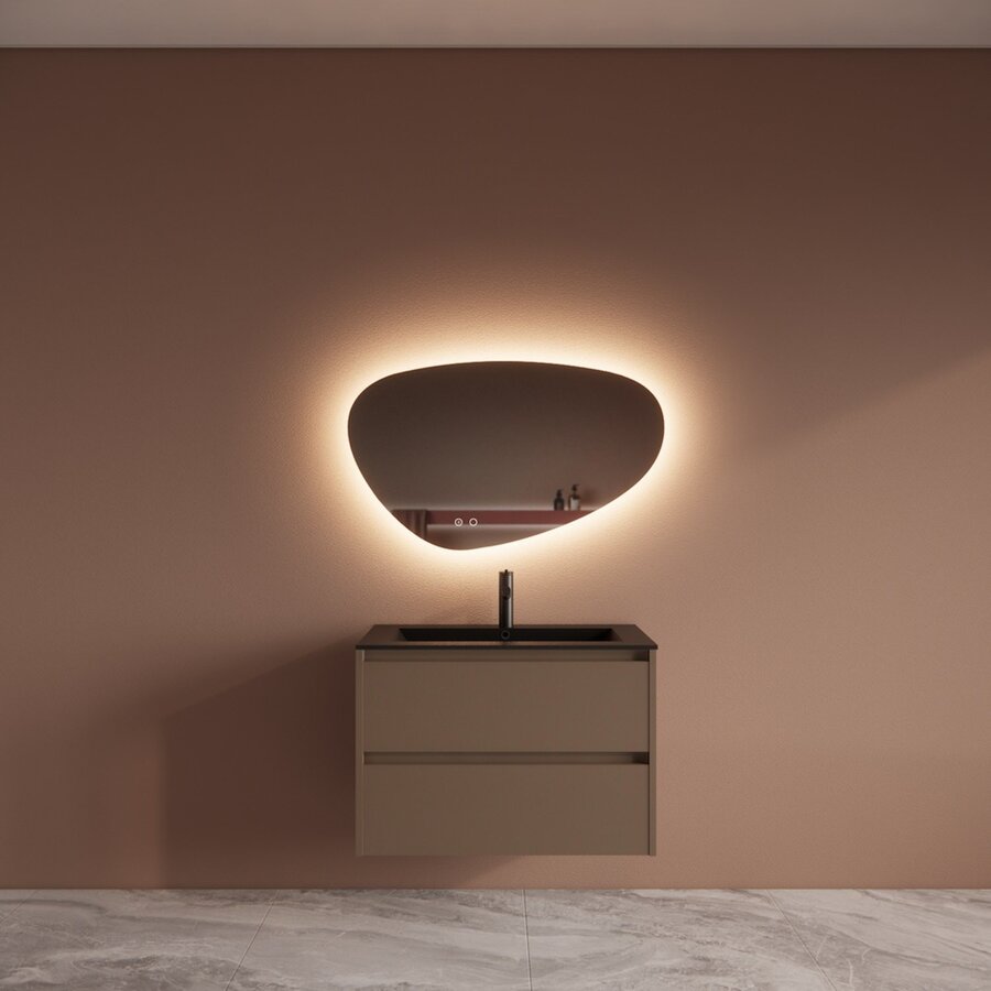 Badmeubelset BWS Riga Met Asia Wastafel Mat Zwart 80 cm Latte