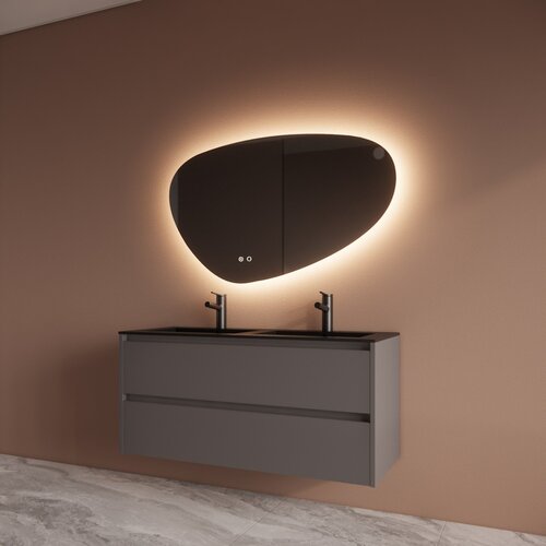 Badmeubelset BWS Riga Met Asia Wastafel Mat Zwart 120 cm Leigrijs 