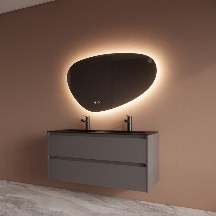 Badmeubelset BWS Riga Met Asia Wastafel Mat Zwart 120 cm Leigrijs