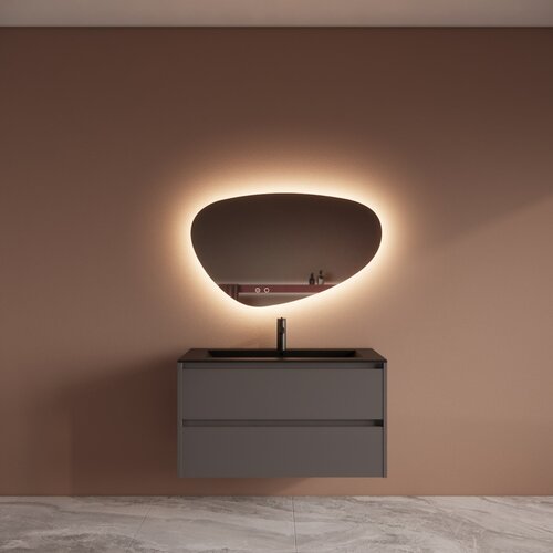 Badmeubelset BWS Riga Met Asia Wastafel Mat Zwart 100 cm Leigrijs 