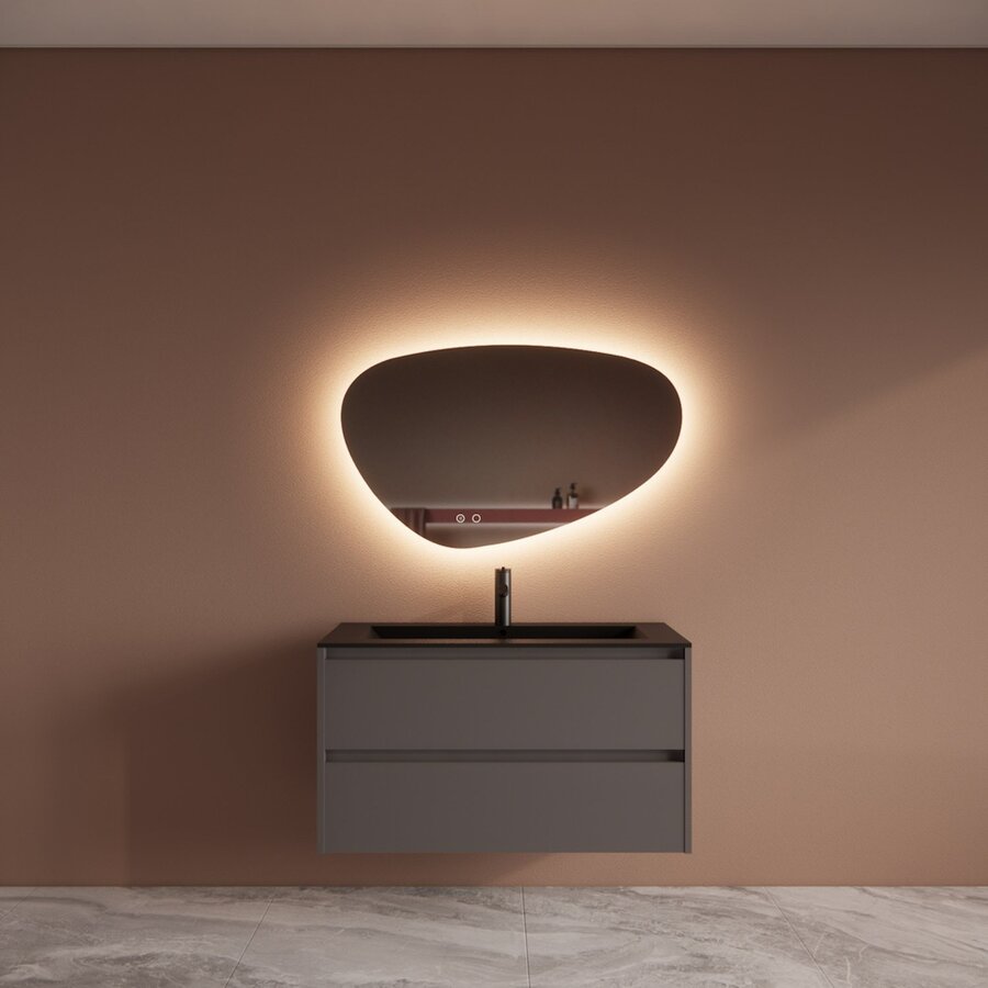 Badmeubelset BWS Riga Met Asia Wastafel Mat Zwart 100 cm Leigrijs