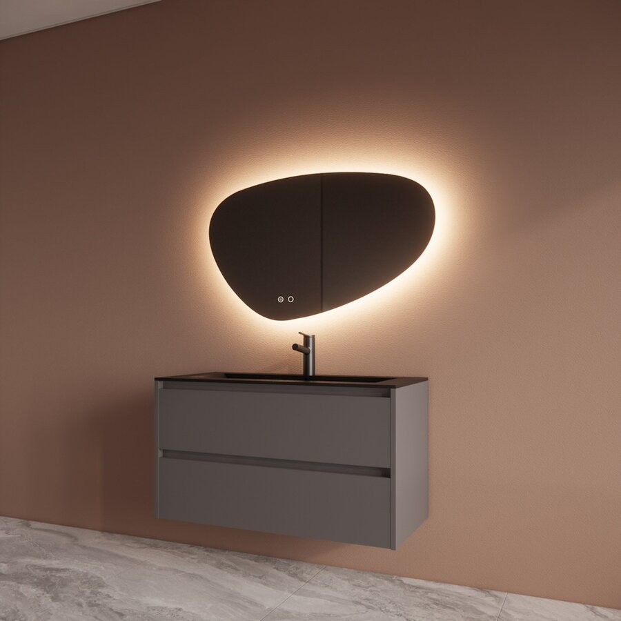 Badmeubelset BWS Riga Met Asia Wastafel Mat Zwart 100 cm Leigrijs